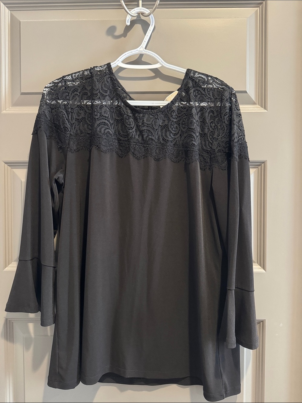 Michael Kors Women's Black Lace Quarter-Sleeve Bell Sleeve Top